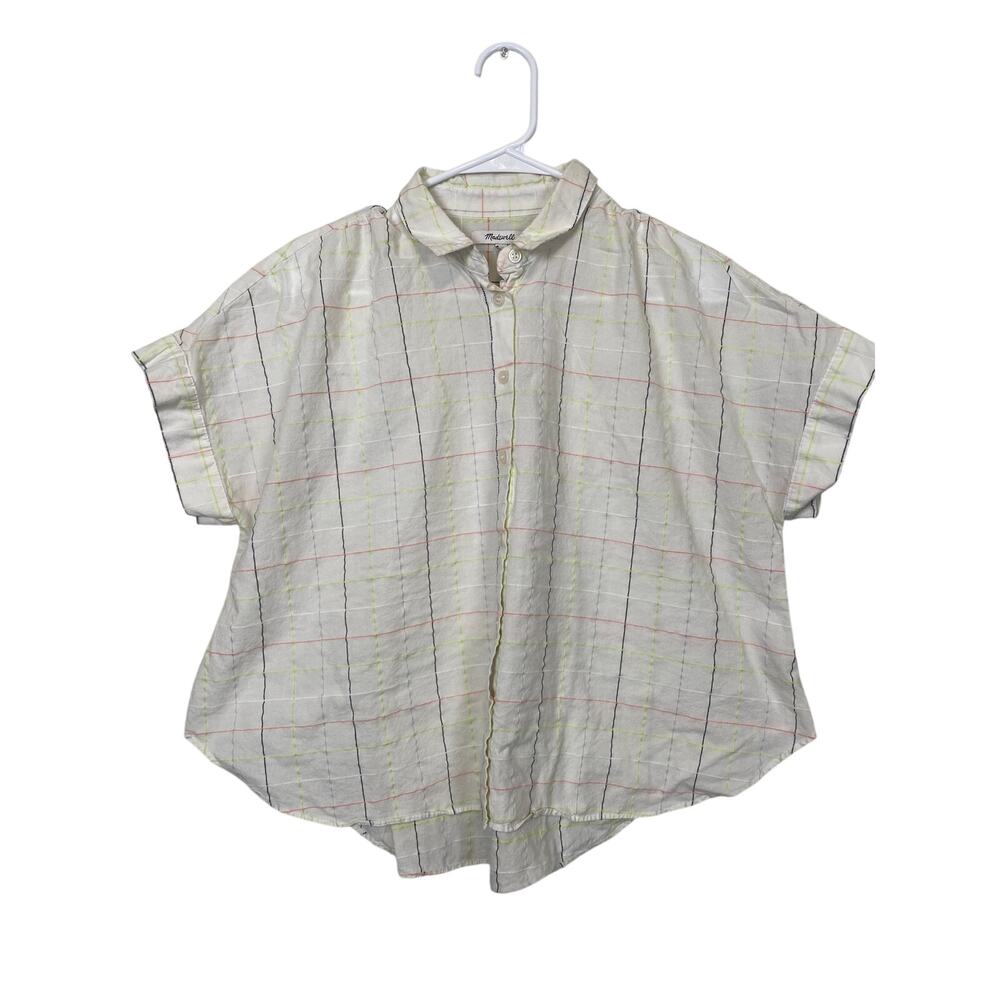 Madewell Button Up Blouse Windowpane Check Boxy Shirt Collared Size M